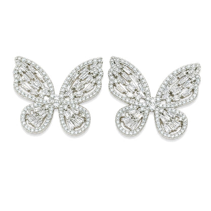 Warm Fortune 18K Gold Plated Butterfly Baguette Cubic Zirconia Stud Earrings for Women Hypoallergenic - Valentine's Day, Mother's Day, Birthday Gift for Her