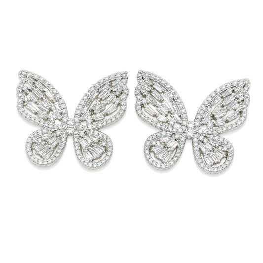 Warm Fortune 18K Gold Plated Butterfly Baguette Cubic Zirconia Stud Earrings for Women Hypoallergenic - Valentine's Day, Mother's Day, Birthday Gift for Her
