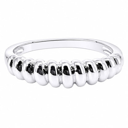 Warm Fortune Ribbed Beaded Wave Band Statement Ring for Women, 18K White Gold Plated Smooth Polished Chunky Stackable Fashion Jewelry