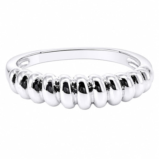 Warm Fortune Ribbed Beaded Wave Band Statement Ring for Women, 18K White Gold Plated Smooth Polished Chunky Stackable Fashion Jewelry