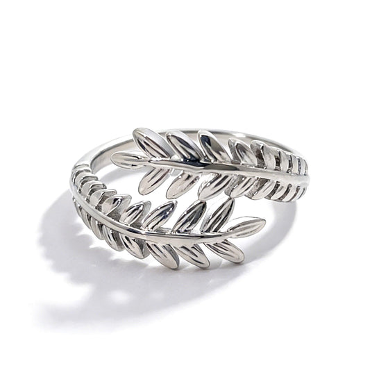 Warm Fortune Leaf Branch Statement Ring for Women, 18K Gold Plated Adjustable Open Band, Olive Leaf Nature-Inspired Fashion Jewelry