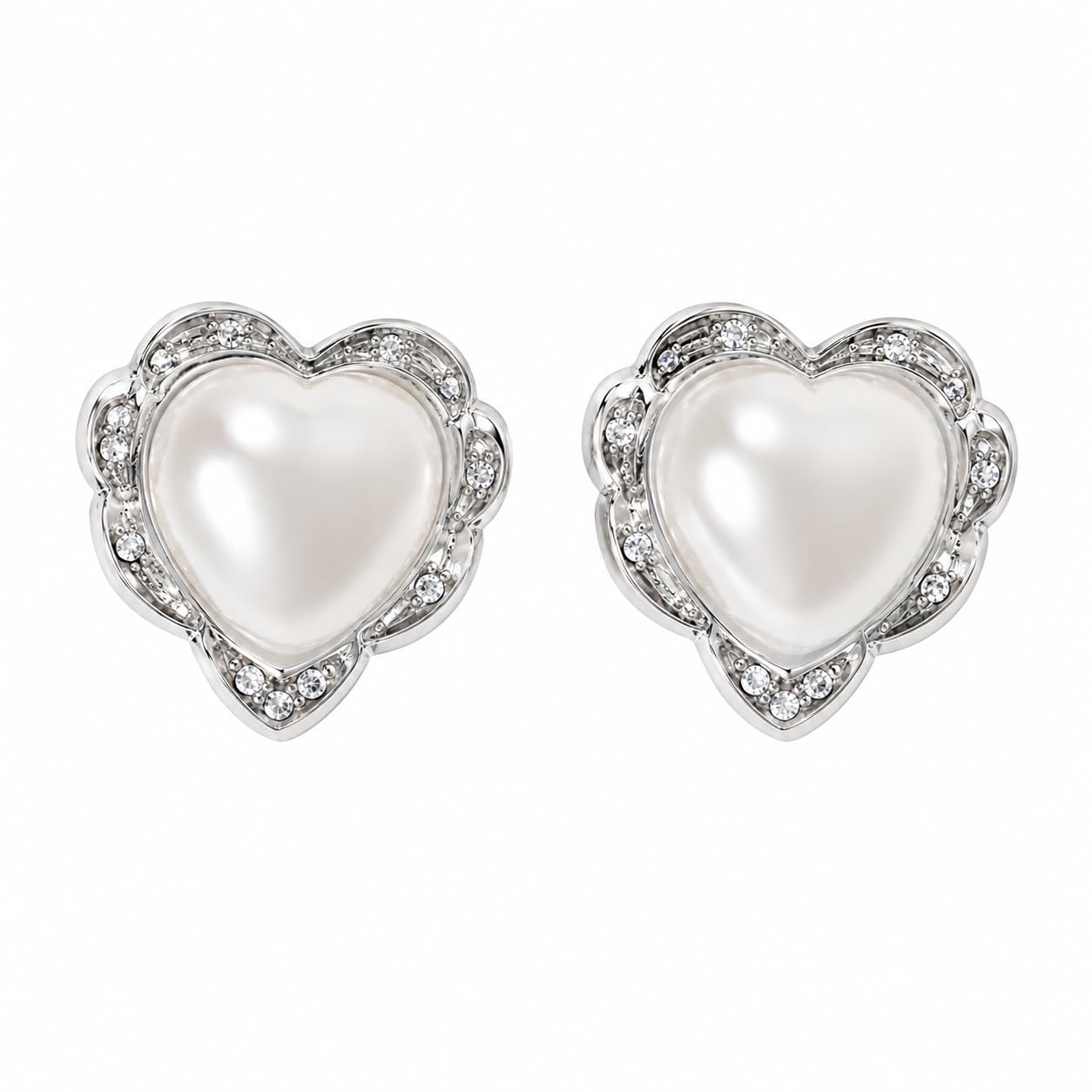Warm Fortune 18K Gold Plated Heart Pearl Cubic Zirconia Stud Earrings for Women Hypoallergenic - Valentine's Day, Mother's Day, Birthday Gift for Her