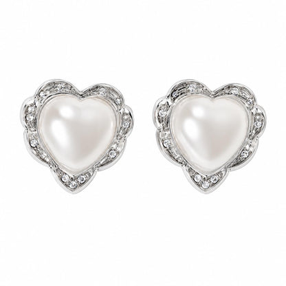 Warm Fortune 18K Gold Plated Heart Pearl Cubic Zirconia Stud Earrings for Women Hypoallergenic - Valentine's Day, Mother's Day, Birthday Gift for Her