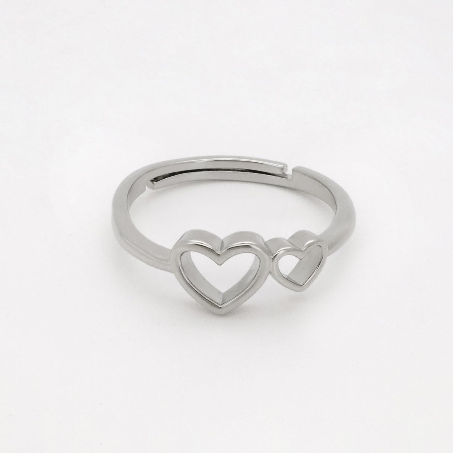 Warm Fortune Adjustable Open Band Ring for Women, 18K Gold Plated Double Hollow Heart Dainty Stackable Promise Friendship Jewelry Gift