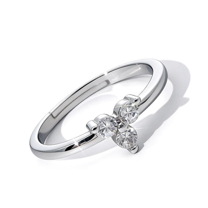 Warm Fortune Trinity Promise Ring for Her - 18K Gold Plated Cubic Zirconia, Minimalist Everyday Fashion Jewelry, Adjustable