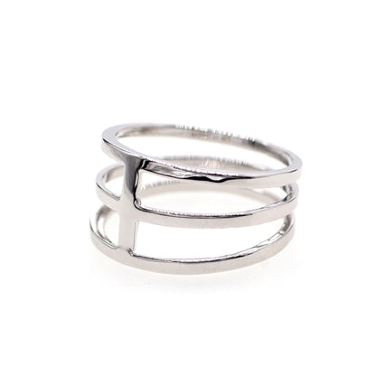 Warm Fortune H-Shape Open Band Ring - 18K Gold Plated Stackable Gift for Women, Daily Fashion Wear & Casual Accessory, Trendy Street Wear, Size 9-6