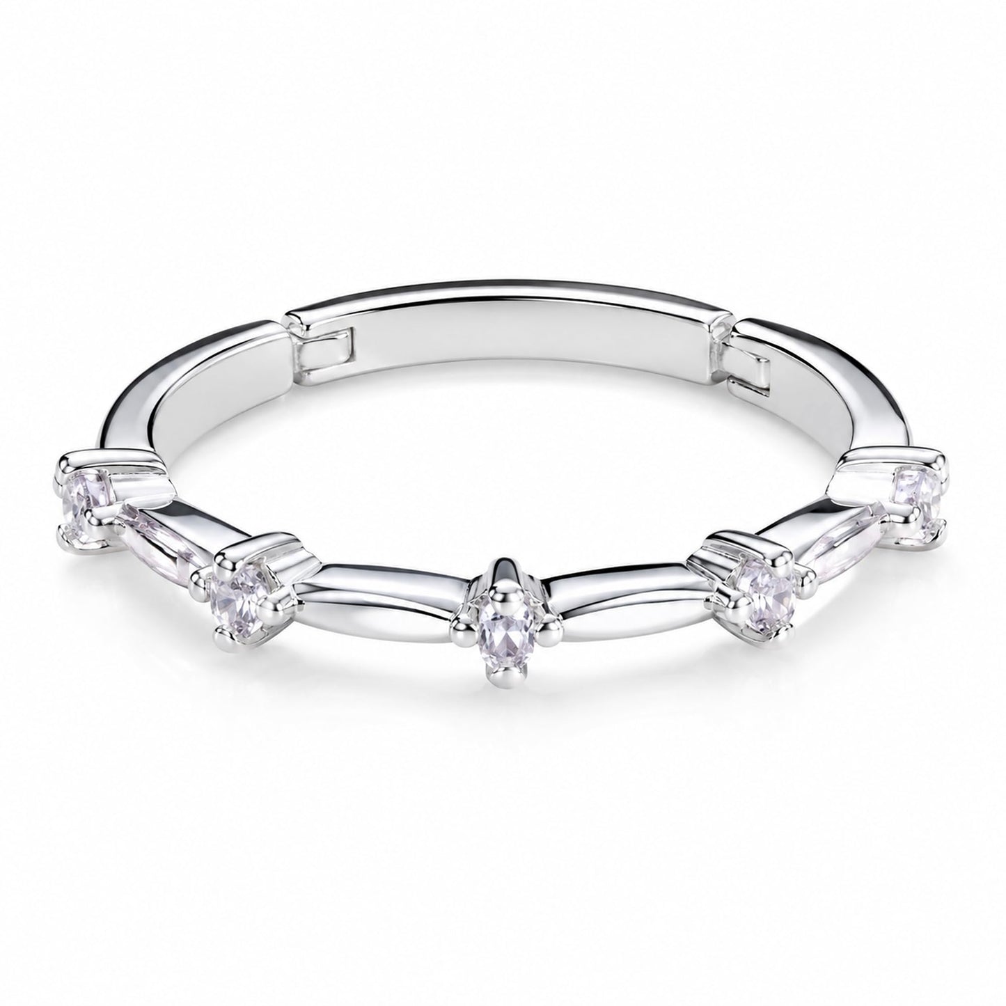 Warm Fortune Five‑Oval‑CZ Wide Band Statement Ring for Women, 18K White Gold Plated Cubic Zirconia Wide‑Face Band, Dainty Elegant Jewelry