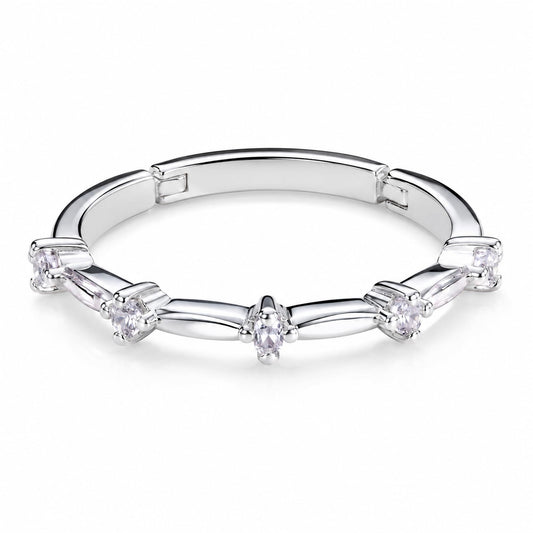 Warm Fortune Five‑Oval‑CZ Wide Band Statement Ring for Women, 18K White Gold Plated Cubic Zirconia Wide‑Face Band, Dainty Elegant Jewelry