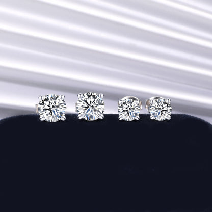 Warm Fortune Moissanite Stud Earrings for Women, 0.3/0.5/1.0ct DE VVS Lab Created, Round Brilliant Cut Solitaire, 925 Sterling Silver with 18K White Gold Plated Hypoallergenic