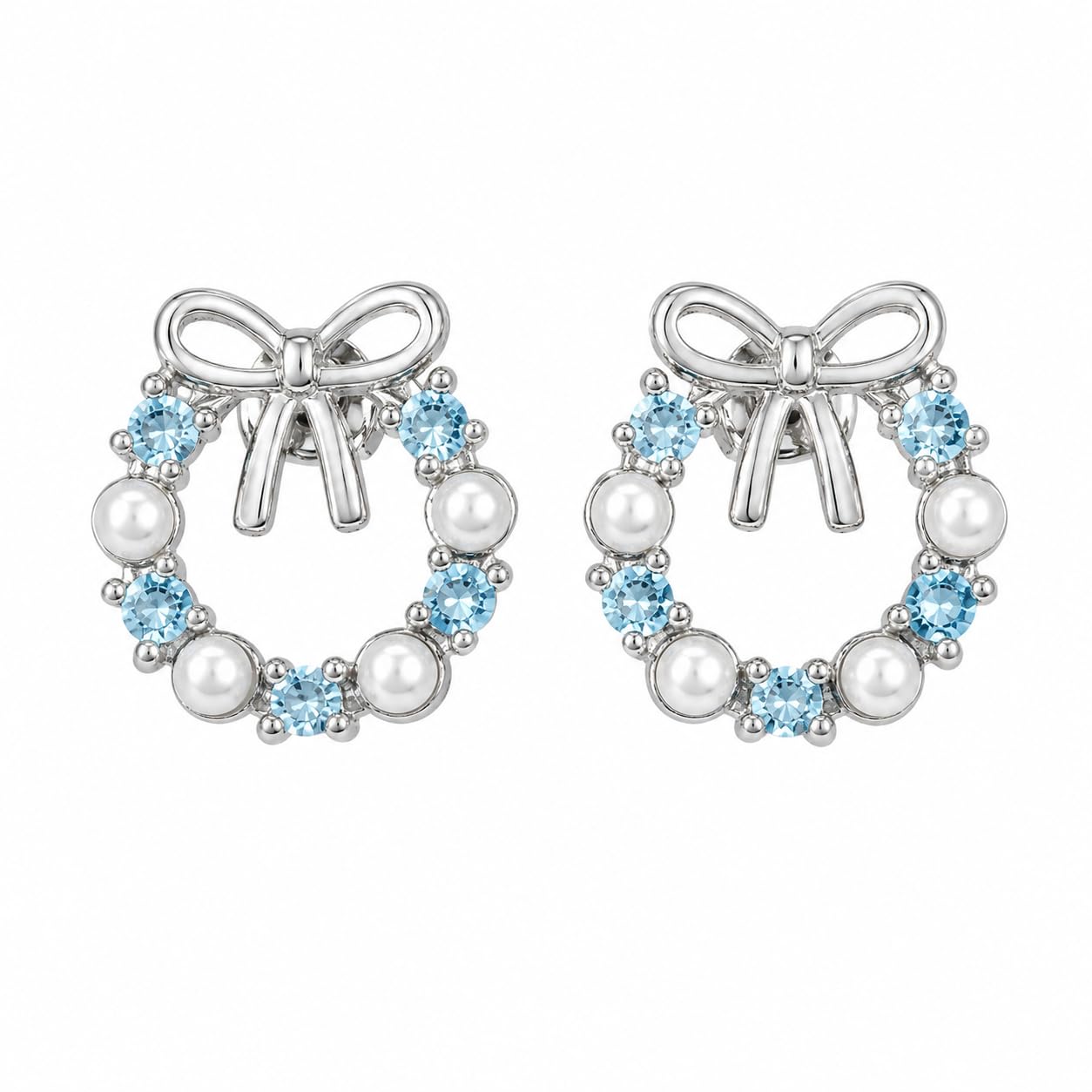 Warm Fortune 18K Gold Plated Bowknot Wreath Cubic Zirconia Cultured Pearl Stud Earrings for Adult Women Hypoallergenic - Valentine's Day, Mother's Day, Birthday Gift for Her