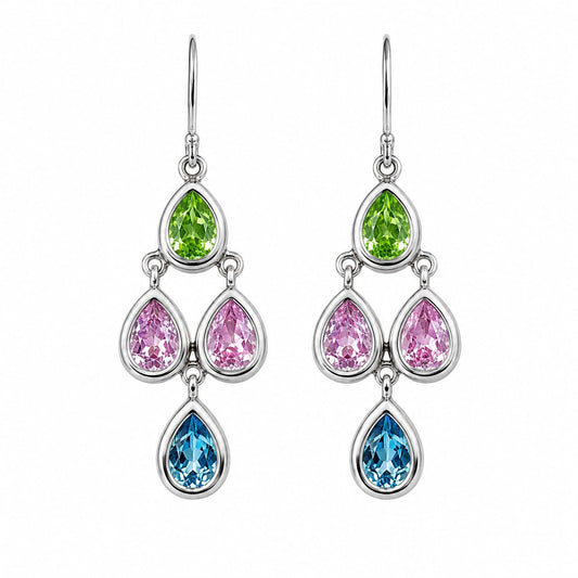 Warm Fortune 18K Gold Plated Multi Teardrop Cut Cubic Zirconia Fish Hook Dangle Earrings for Adult Women Hypoallergenic - Valentine's Day, Mother's Day, Birthday Gift for Her