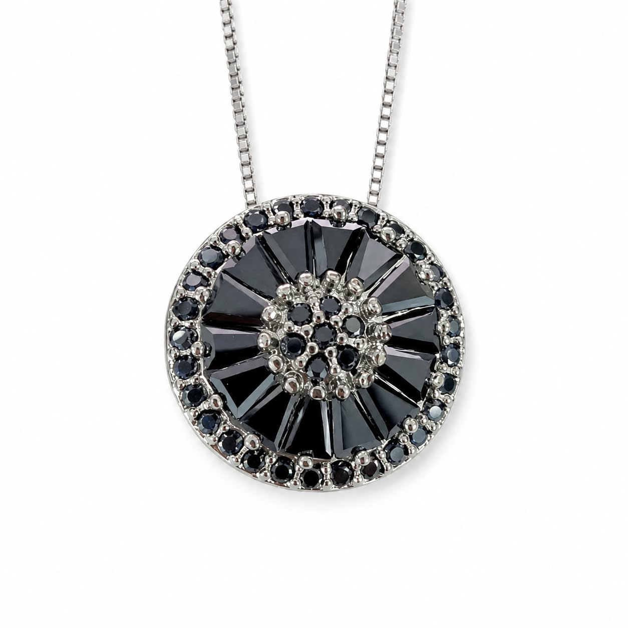 Warm Fortune 18K White Gold Plated Round Floral CZ Pendant Necklace