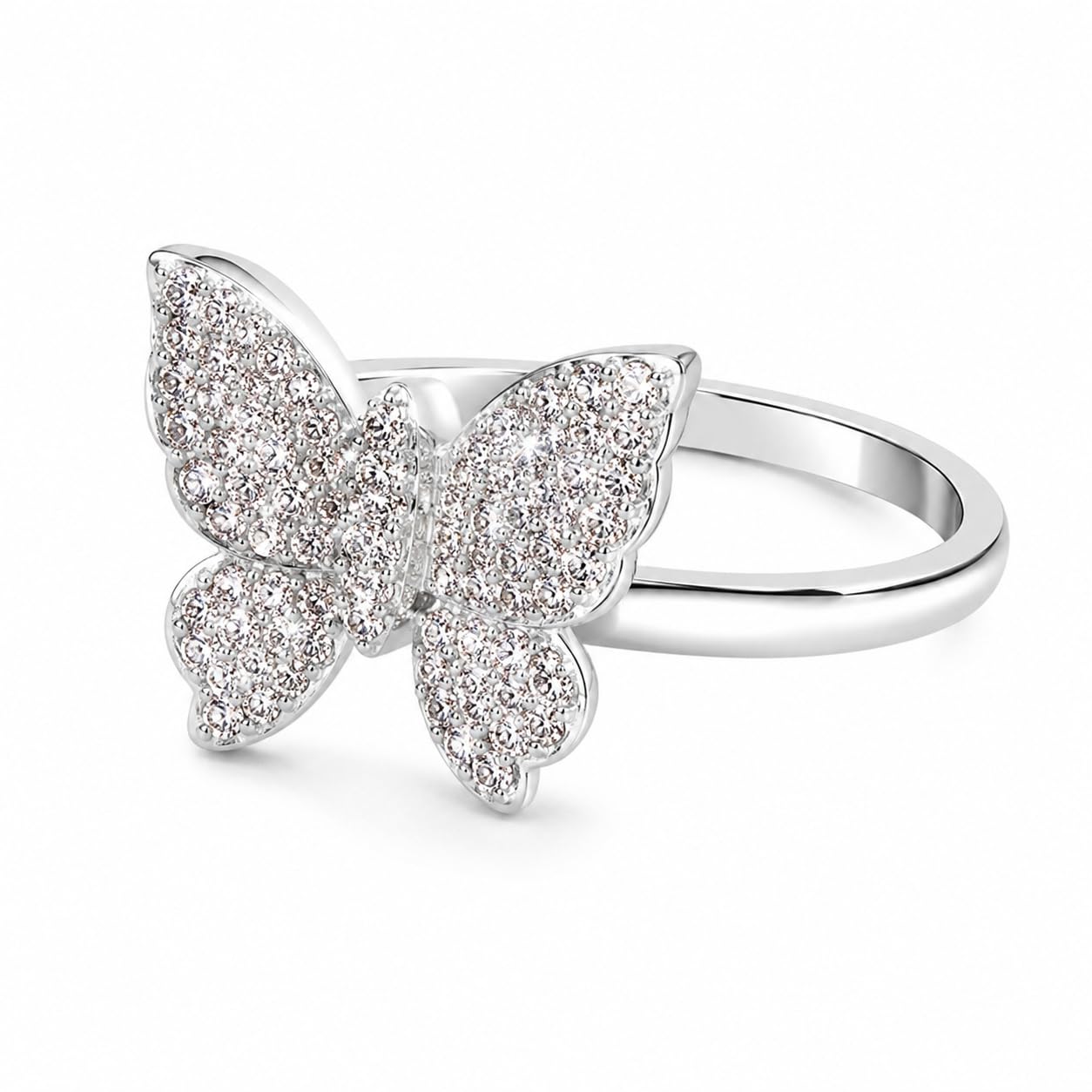 Warm Fortune Full Paved Cubic Zirconia Butterfly Stackable Promise Ring for Women, 18K Gold Plated Dainty Daily Jewelry Gift, Size 5-9