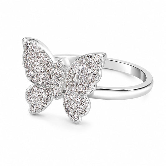 Warm Fortune Full Paved Cubic Zirconia Butterfly Stackable Promise Ring for Women, 18K Gold Plated Dainty Daily Jewelry Gift, Size 5-9