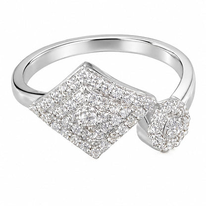 Warm Fortune Square‑Cluster CZ Open Ring for Women, 18K White Gold Plated Adjustable Cubic Zirconia Statement Band, Dainty Elegant Jewelry, Size 7