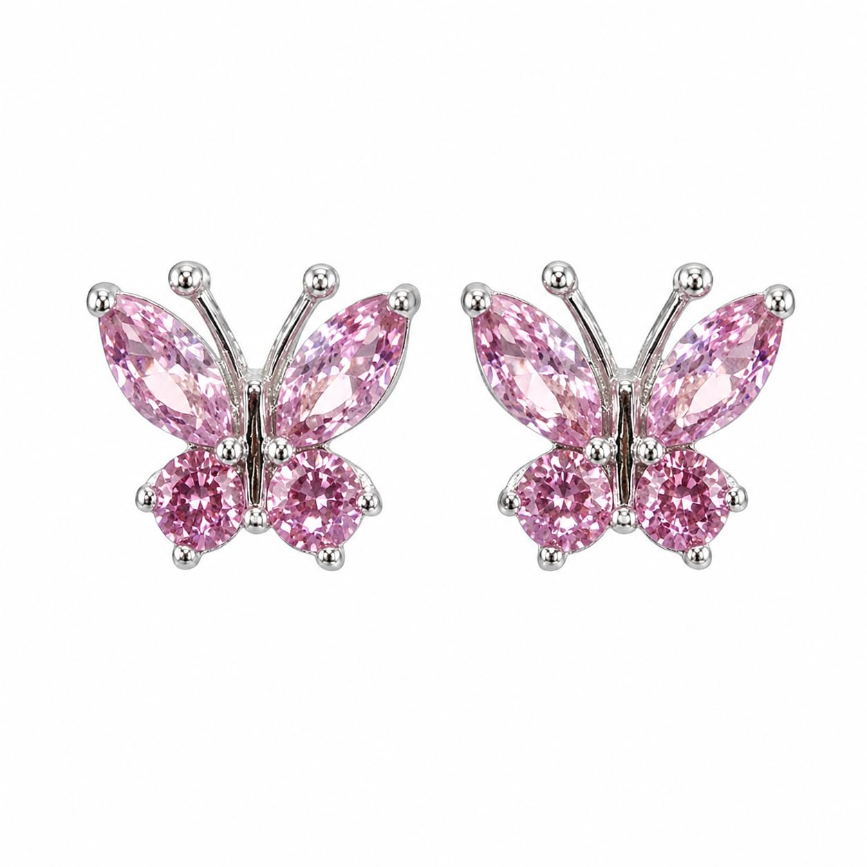 Warm Fortune 18K Gold Plated Butterfly Mixed Cut Cubic Zirconia Stud Earrings for Women Hypoallergenic - Valentine's Day, Mother's Day, Birthday Gift for Her