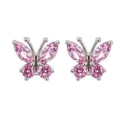 Warm Fortune pink butterfly CZ stud earrings