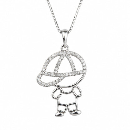 Warm Fortune Abstract Figure Pendant Necklace for Women, 18K White Gold Plated, 18 Inch Chain with Sparkling CZ, Dainty, Chic & Everyday Minimalist Jewelry