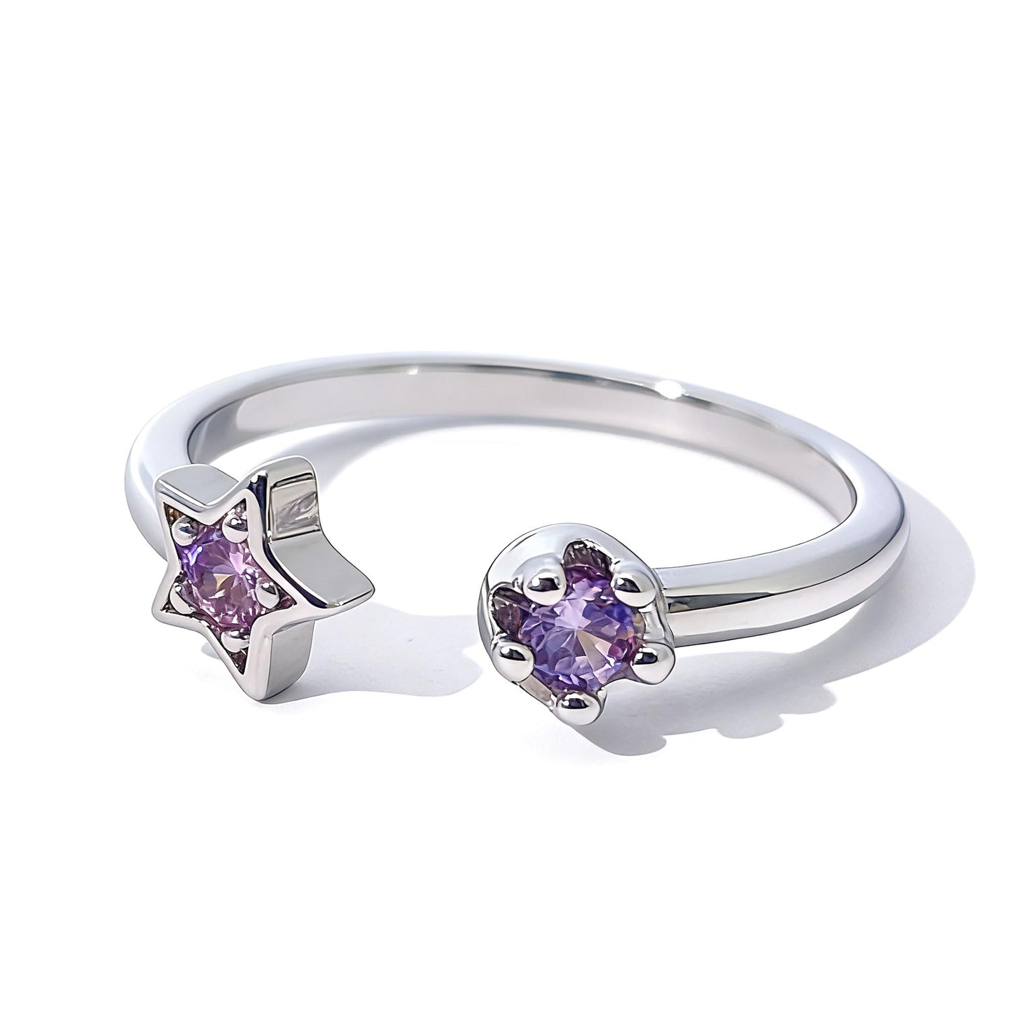 Warm Fortune Star & Cat Paw Promise Ring for Her - 18K Gold Plated Purple Cubic Zirconia, Stackable Gift Valentine's Day, Fashion & Daily Elegant Wear, Adjustable
