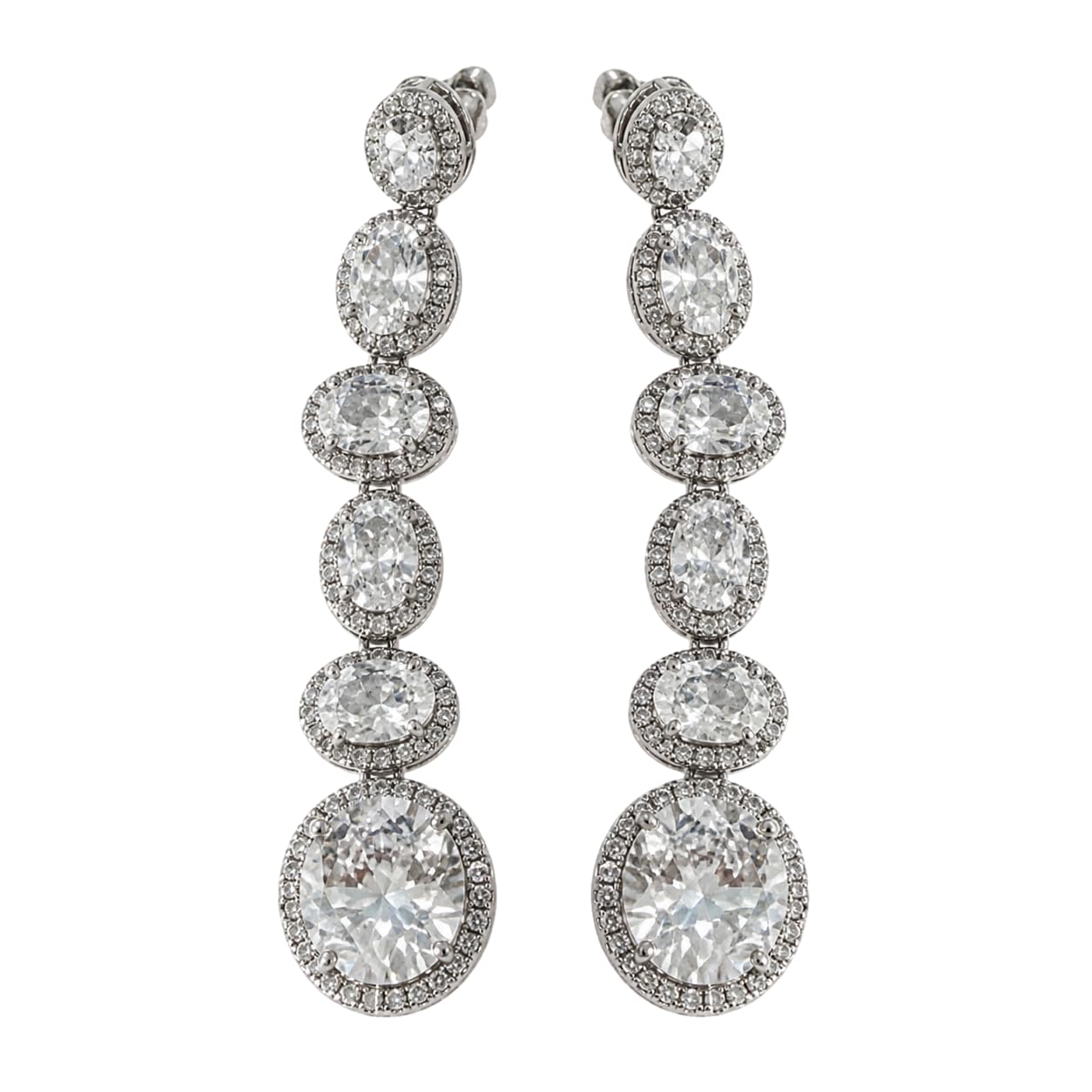 Warm Fortune 18K Gold Plated Graduated Oval Halo Cubic Zirconia Drop Earrings for Women Hypoallergenic - Valentine's Day, Mother's Day, Birthday Gift for Her