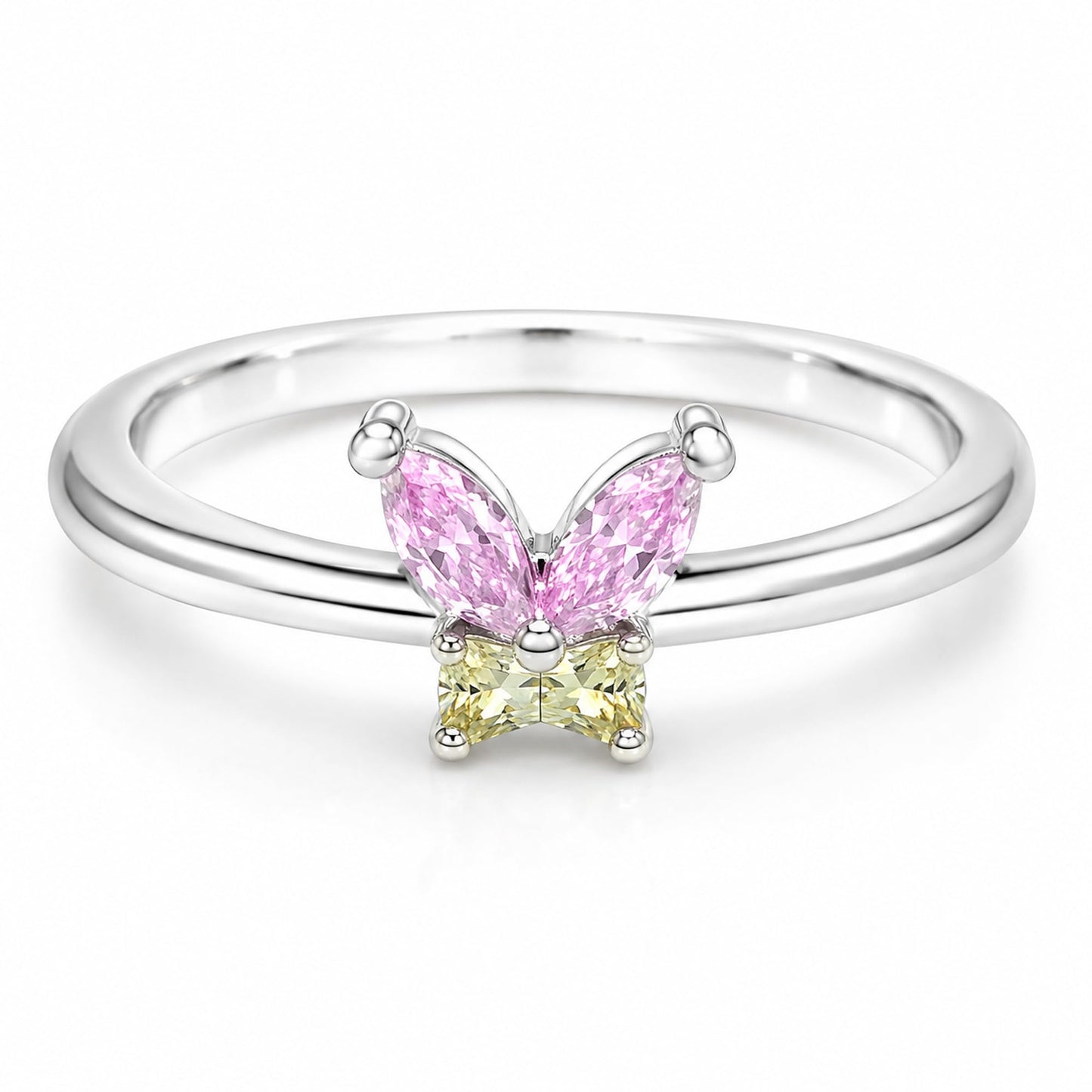 Warm Fortune 18K Gold Plated Pear Cut Cubic Zirconia Butterfly Statement Ring, Double Split Band Minimalist Stackable Finger Jewelry for Women