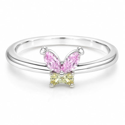 Warm Fortune 18K Gold Plated Pear Cut Cubic Zirconia Butterfly Statement Ring, Double Split Band Minimalist Stackable Finger Jewelry for Women