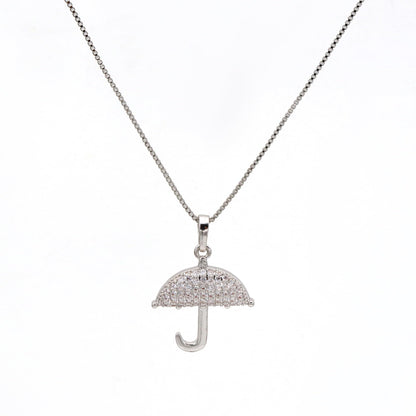 Warm Fortune Sparkling Umbrella Pendant Necklace for Women: 18K Gold Plated, Adjustable Chain (18"+2") with Sparkling CZ | Elegant & Versatile, an Ideal Layered Piece