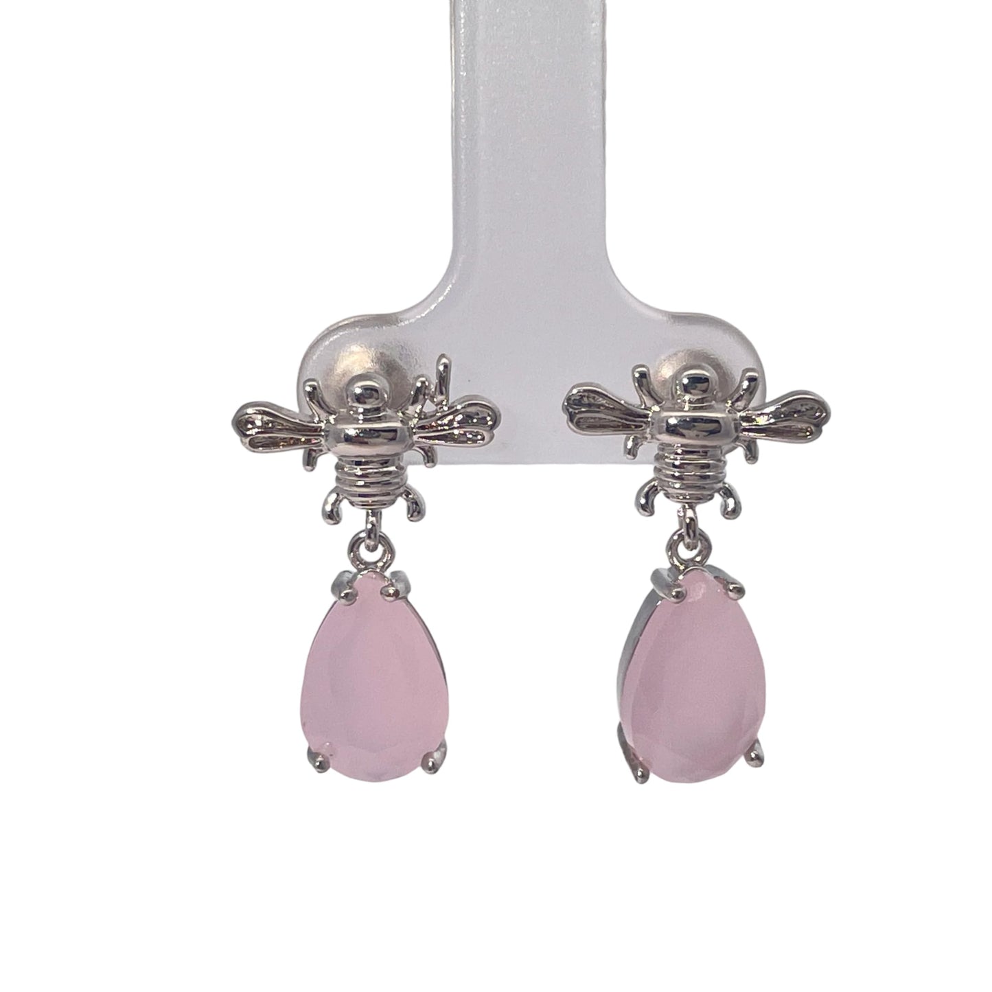 Warm Fortune Teardrop Pink Gemstone Dangle Stud Earrings, Silver Tone Fashion Jewelry for Women, Romantic Daily & Dating Accessory