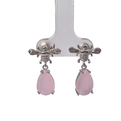 Warm Fortune Teardrop Pink Gemstone Dangle Stud Earrings, Silver Tone Fashion Jewelry for Women, Romantic Daily & Dating Accessory