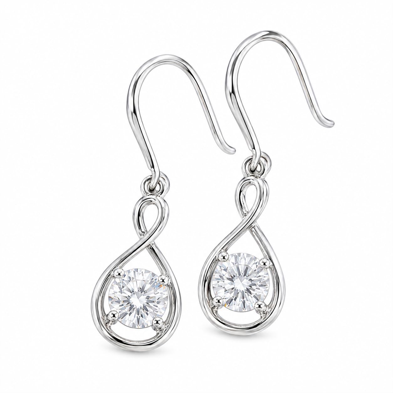 Warm Fortune 18K Gold Plated Round Cubic Zirconia Infinity Teardrop Fish Hook Dangle Earrings for Adult Women Hypoallergenic - Valentine's Day, Mother's Day, Birthday Gift for Her
