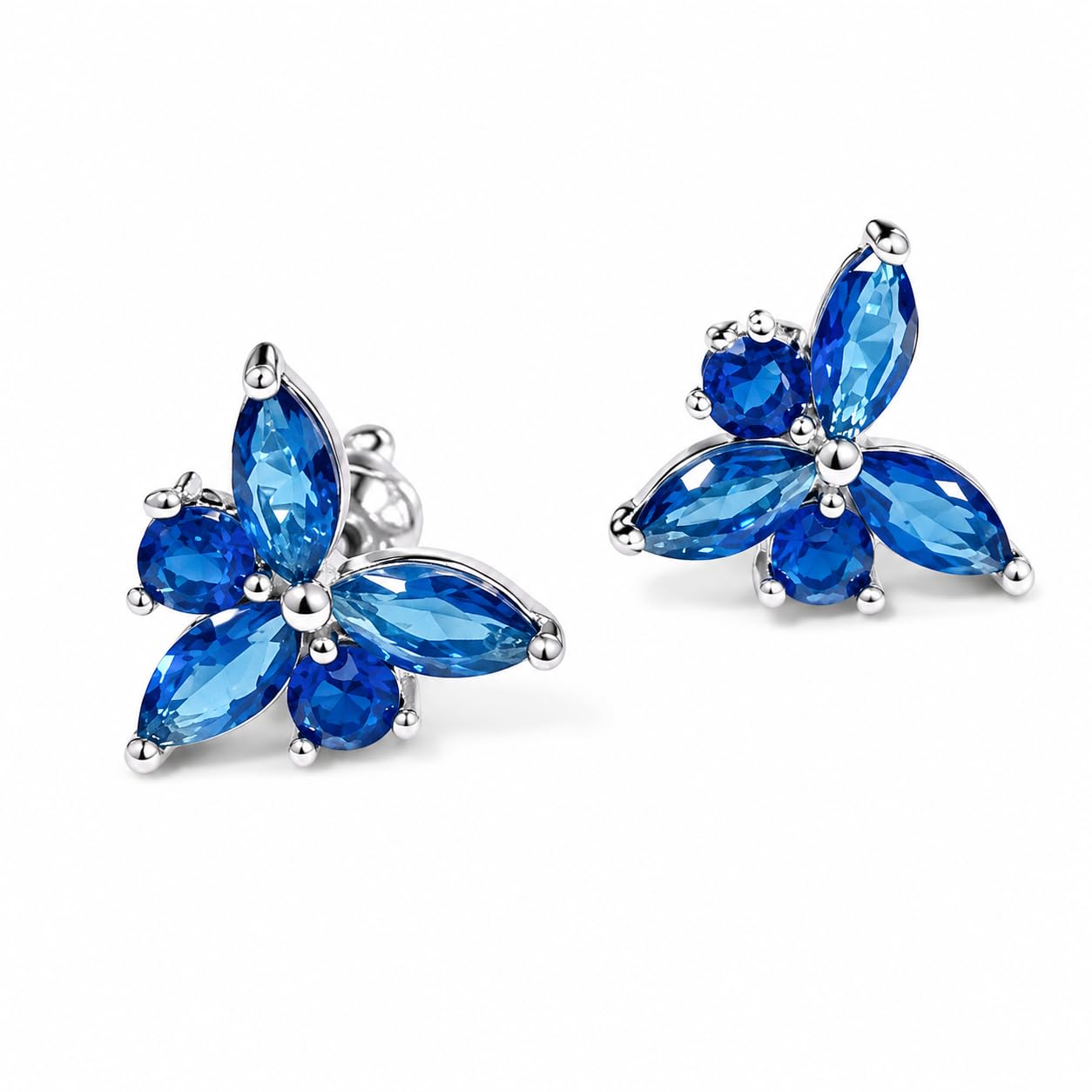 Warm Fortune 18K White Gold Plated CZ Floral Stud Earrings