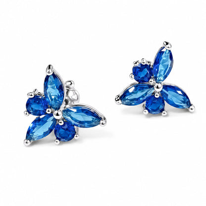 Warm Fortune 18K White Gold Plated CZ Floral Stud Earrings