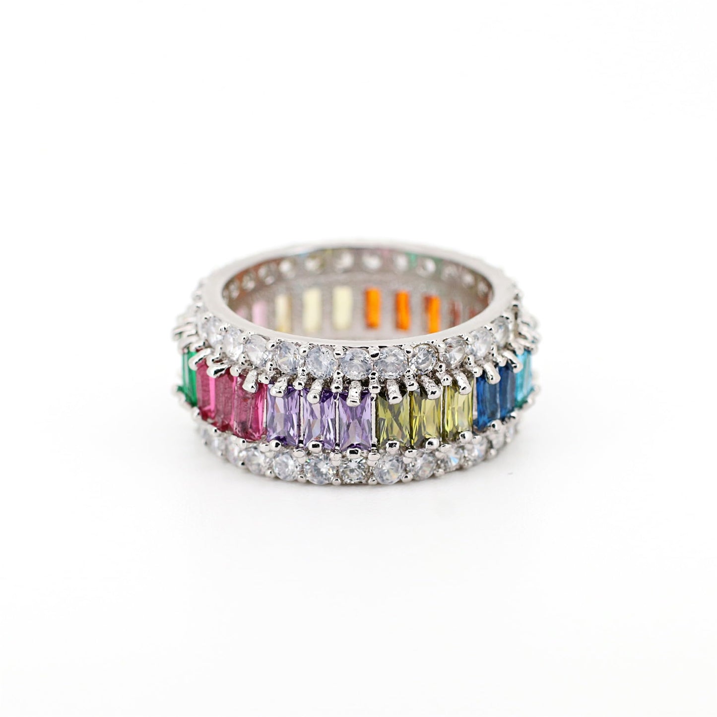 Warm Fortune Baguette Eternity Ring for Her - 18K Gold Plated Cubic Zirconia, Anniversary & Valentine's Day Gift, Timeless Promise & Wedding Jewelry, Size 5-9