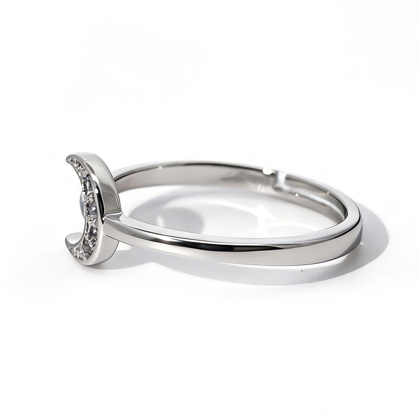 Warm Fortune Crescent Moon Ring, 18K Gold Plated CZ Stackable Promise Ring, Minimalist Celestial Jewelry for Women