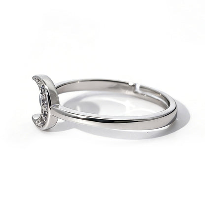 Warm Fortune Crescent Moon Ring, 18K Gold Plated CZ Stackable Promise Ring, Minimalist Celestial Jewelry for Women