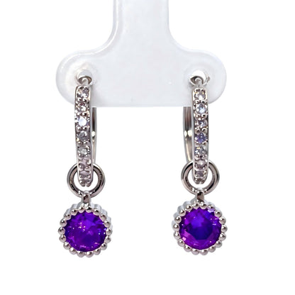Warm Fortune 18K Gold Plated Hoop & Round Amethyst Shape Cubic Zirconia Drop Earrings for Women Hypoallergenic - Valentine's Day, Mother's Day, Birthday Gift for Her