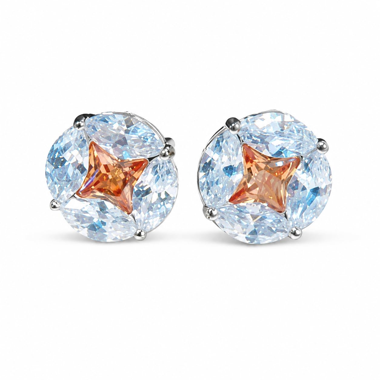 Warm Fortune 18K White Gold Plated Cushion Cut CZ Stud Earrings