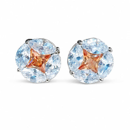 Warm Fortune 18K White Gold Plated Cushion Cut CZ Stud Earrings