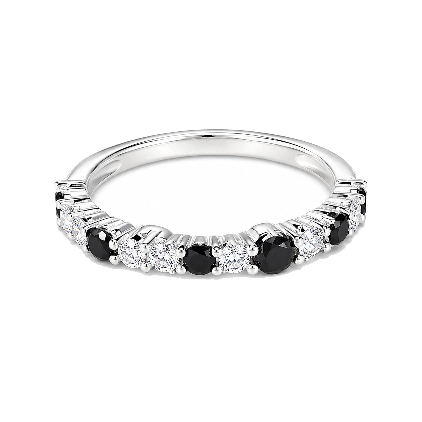 Warm Fortune Black & White Round Eternity Ring for Her - 18K Gold Plated Cubic Zirconia, Anniversary & Valentine's Day Gift, Timeless Promise & Wedding Jewelry, Adjustable