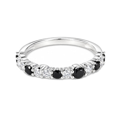 Warm Fortune Black & White Round Eternity Ring for Her - 18K Gold Plated Cubic Zirconia, Anniversary & Valentine's Day Gift, Timeless Promise & Wedding Jewelry, Adjustable