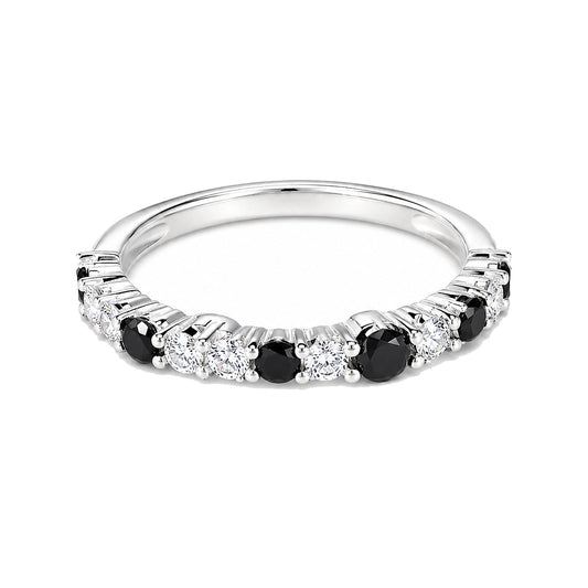 Warm Fortune Black & White Round Eternity Ring for Her - 18K Gold Plated Cubic Zirconia, Anniversary & Valentine's Day Gift, Timeless Promise & Wedding Jewelry, Adjustable