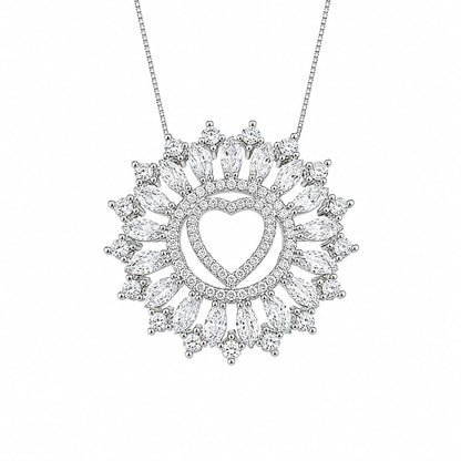 Warm Fortune 18K White Gold Plated CZ Heart Halo Pendant Necklace