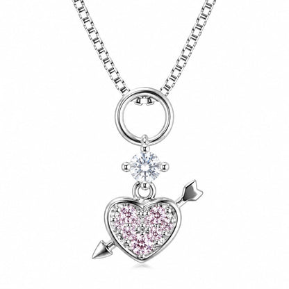 Warm Fortune 18K White Gold Plated CZ Heart Arrow Pendant Necklace
