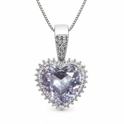 Warm Fortune 18K White Gold Plated Heart CZ Halo Pendant Necklace