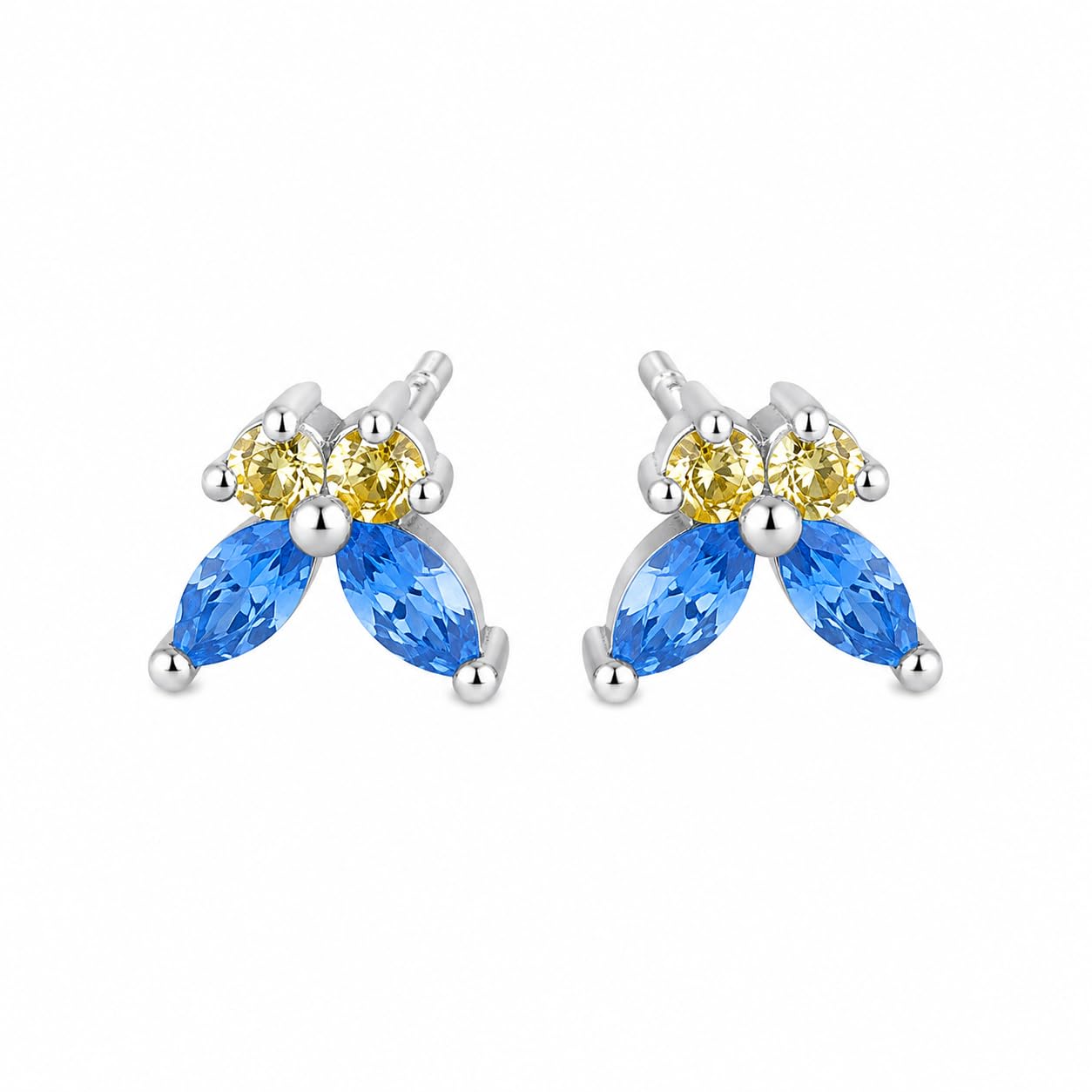 Warm Fortune 18K Gold Plated Petal Shaped Mixed Round & Marquise Cubic Zirconia Stud Earrings for Adult Women Hypoallergenic Daily & Occasion Gift Jewelry