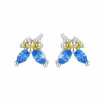Warm Fortune 18K Gold Plated Petal Shaped Mixed Round & Marquise Cubic Zirconia Stud Earrings for Adult Women Hypoallergenic Daily & Occasion Gift Jewelry