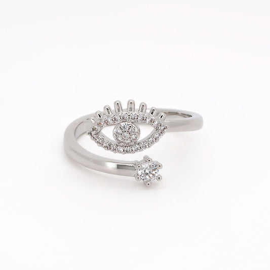 Warm Fortune Evil Eye Shaped Promise Ring for Her - 18K Gold Plated Cubic Zirconia, Stackable Gift Valentine's Day, Fashion & Daily Elegant Wear, Size 7