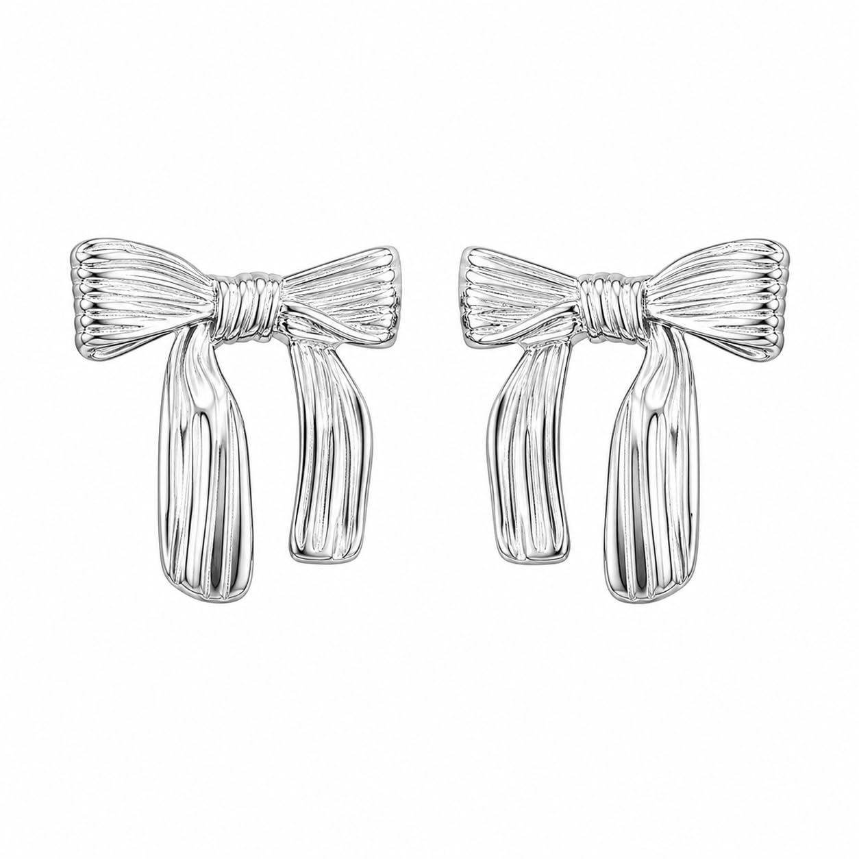 Warm Fortune 18K White Gold Plated Bow Knot Stud Earrings for Women