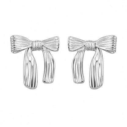 Warm Fortune 18K White Gold Plated Bow Knot Stud Earrings for Women