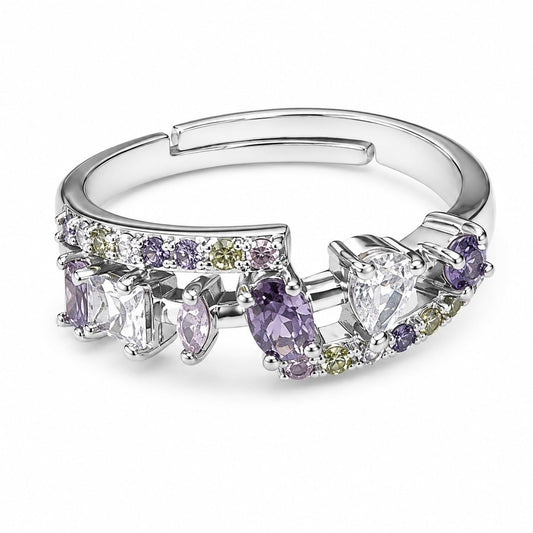 Warm Fortune Open Shank Mixed Shape Cubic Zirconia Ring for Women,21K Gold Plated Multi-cut CZ Casual Statement Jewelry